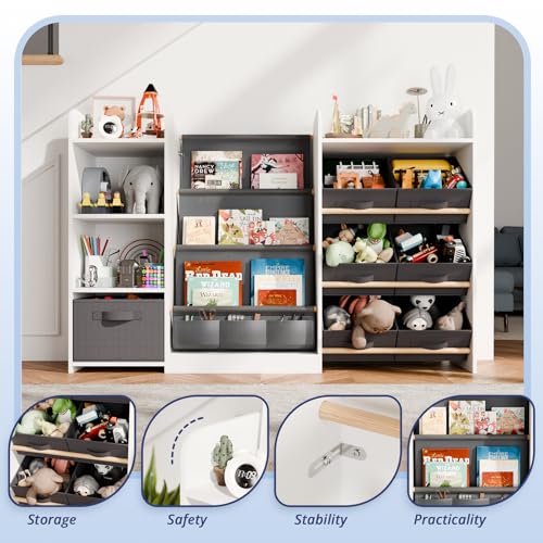 Kids Bookshelf and Toy Storage with 7 Removable Bins