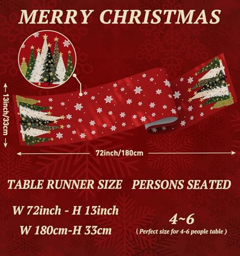 Christmas Table Runner Snowflakes Christmas Tree Home Decorations Red