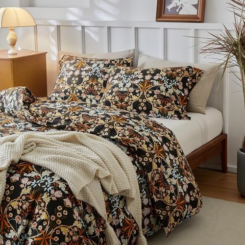 Queen Comforter Set Vintage Paisley Floral Comforter Set with Flowers Leaves Pattern Fluffy Soft Vibrant Bohemian Floral Bedding Set Cottagecore Botanical Flowers Comforter with 2 Pillow Shams