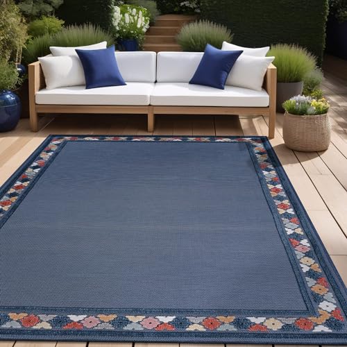 Outdoor Rug 10x14 Modern Bordered Large Area Rugs for Indoor and Outdoor Patio Easy to Clean Non Shedding Living Room Porch Garden Washable Outside Carpet
