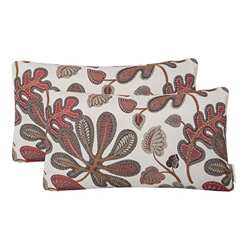 Set of 2 Jacquard Tropical Leaf Pattern Oblong Throw Pillow Covers Accent Pillowcase 12X20 Inches (2 Count)