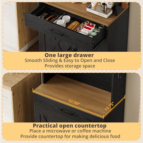 Bakers Rack Microwave Stand with Customizable Pegboard and Storage
