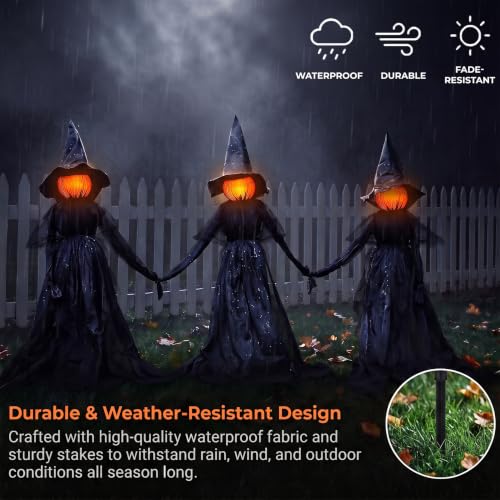 Evergreen Set of 3 LED Black Halloween Witches with Hats Stakes (Black Witch, Set of 3)