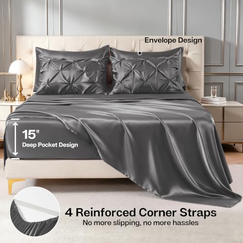 Satin Twin Comforter Set Dark Grey