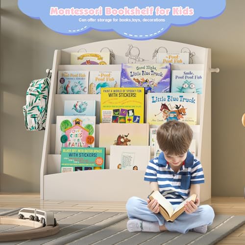 5 Tier Kids Bookshelf Montessori Toddler Book Rack White