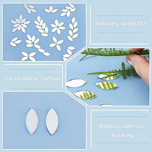150pcs Leaf Shape Craft Mirrors Mosaic Tiles 11x25mm Petal Mosaic Tiles Mini Glass Mirror Tile Leaf Glass Cabochons Flower Leaves Tile for DIY Crafts Art Wall Door Home Decorations (150 Count)