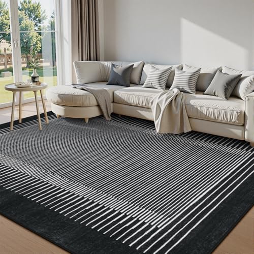 Striped Black Area Rugs 9x12 Living Room (108 Sq Ft)