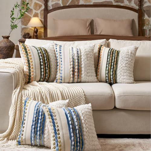 Boho Chenille Tufted Throw Pillow Covers 18x18 Inch Set of 2 (2 Count)