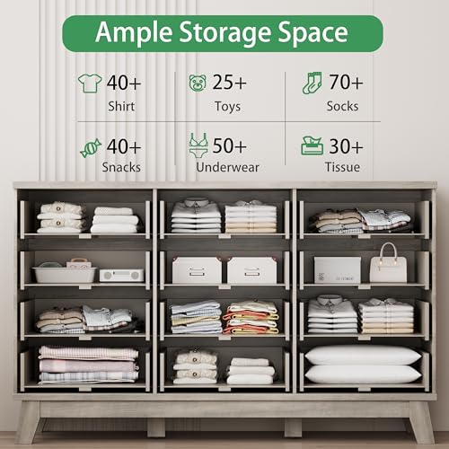 Fluted Dresser for Bedroom with 12 Drawers