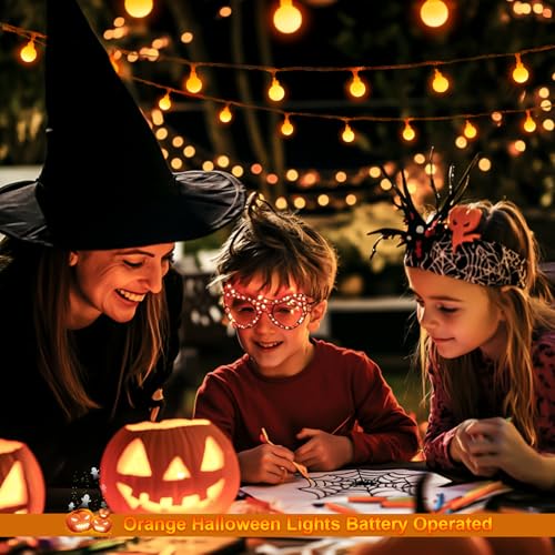 100 LED Globe Orange Halloween Lights Battery Operated