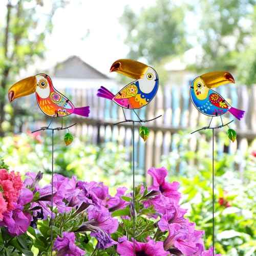 Set of 3 Toucan Stained Glass Decorative Garden Stakes (3 Count)