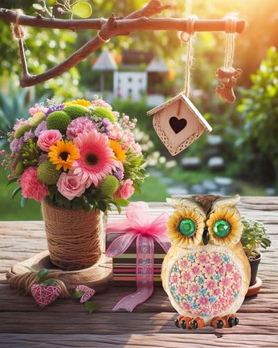 Hand Painted Resin Owl Figurine with Glow