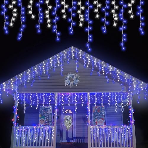 66ft 800 LED Blue and White Icicle Lights Outdoor Waterproof (66 Foot)