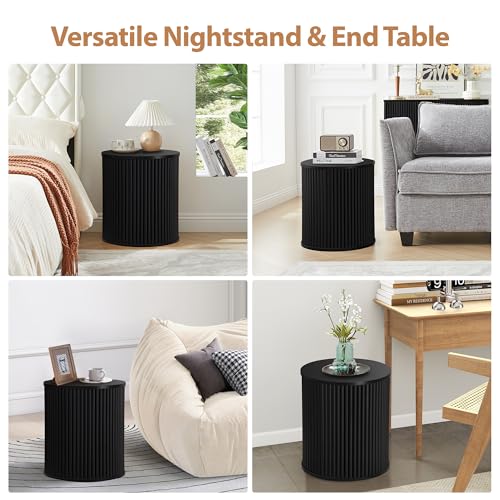 Fluted Round Side Table with Storage