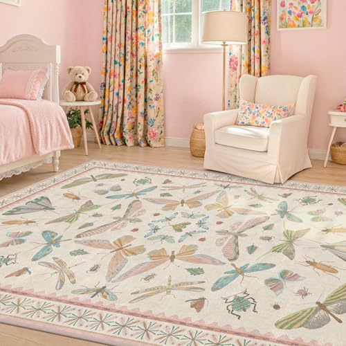 Washable 5x8 Light Pink Rug for Bedroom (40 Sq Ft)