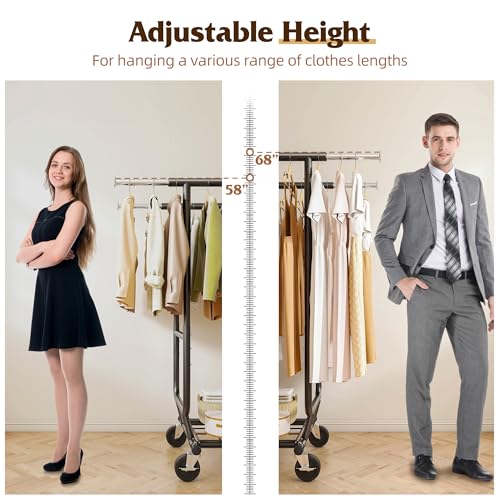 Clothing Rack 650LBS Heavy Duty Collapsible Double Rods Shelves