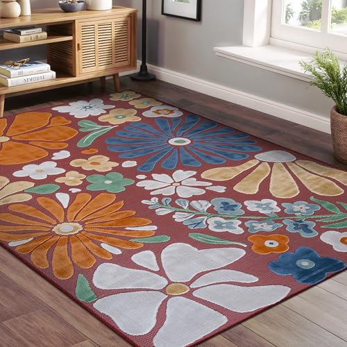 Outdoor Rug 5x7 Modern Floral Tropical Area Rugs for Outdoor and Indoor Patio Easy to Clean Non Shedding Living Room Porch Garden Washable Outside Carpet (35 Sq Ft)