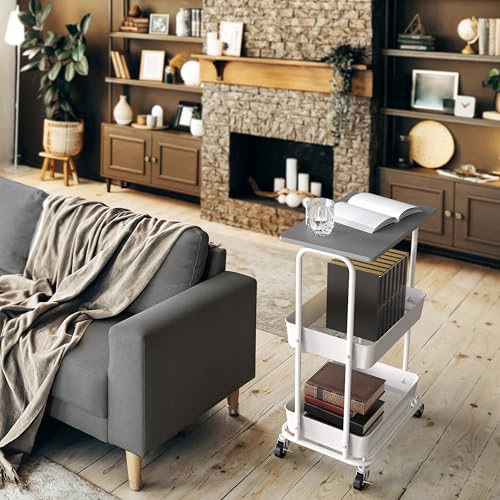 2 Tier Rolling Utility Cart Wood Top