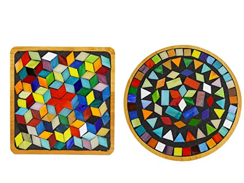 2 Sets of DIY Mosaic Craft Kits Mosaic Tiles Coaster Kit Make Your Own Mosaic Project Handmade Craft Set with Stained Glass Mosaic Tile Pieces for Decoration and Gift (12 Count)