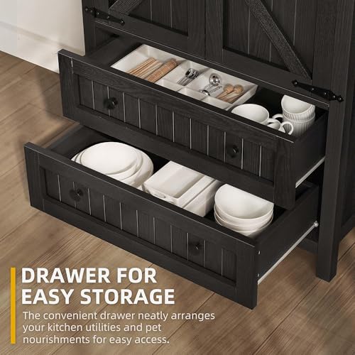 64.5" Farmhouse Pantry Cabinet with 2 Drawers & Shelves
