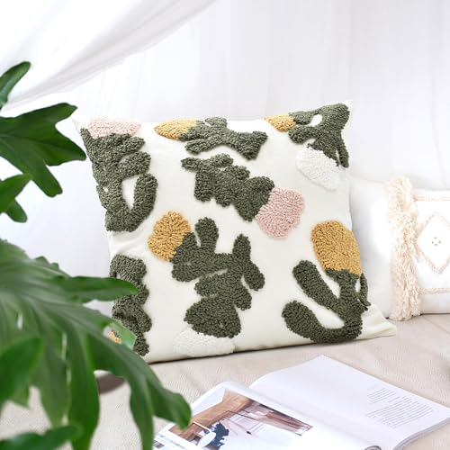 Throw Pillow Covers 18x18 Boho Tufted Fall Floral for Couch