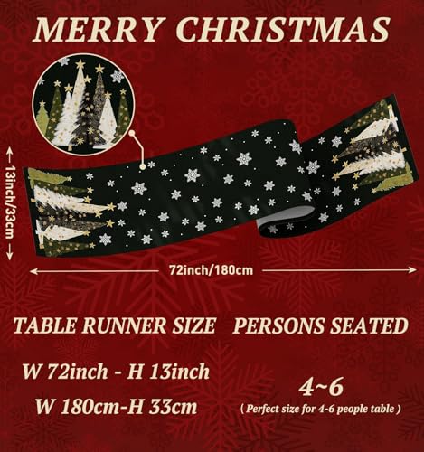 Christmas Table Runner Snowflakes Christmas Tree Home Decorations Green
