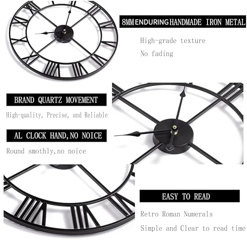 Large Wall Clock for Living Room Decor Silent Non