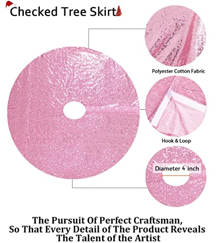48in Fuchsia Pink Sequin Tree Skirt Glitter Colorful Christmas Skirts for Halloween Holiday Celebration Supplies