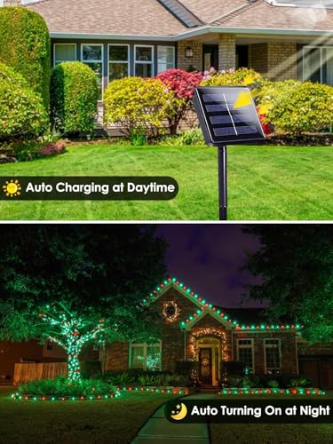 Solar Christmas Lights Outdoor 4 Pack 132FT 400 LED String Lights Red Green (4 Count)