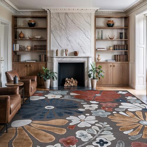 Outdoor Rug 10x14 Large Modern Floral Tropical Area Rugs for Outdoor and Indoor Patio Easy to Clean Non Shedding Living Room Porch Garden Washable Outside Carpet