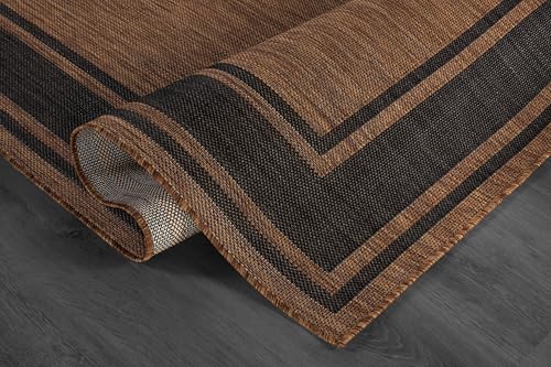 Large Outdoor Rug 9x12 Modern Bordered Area Rugs for Indoor and Outdoor Patio Deck Porch Garden Waterproof Weather Sun Resistant Washable Outside Carpet (108 Sq Ft)