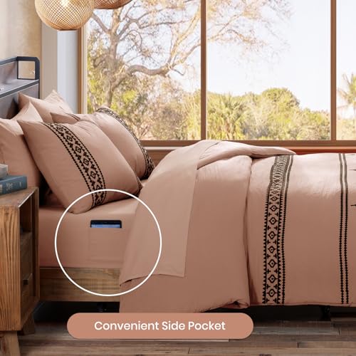 Embroidery Full Size Comforter Set 7 Pieces Dusty Pink Bed in a Bag