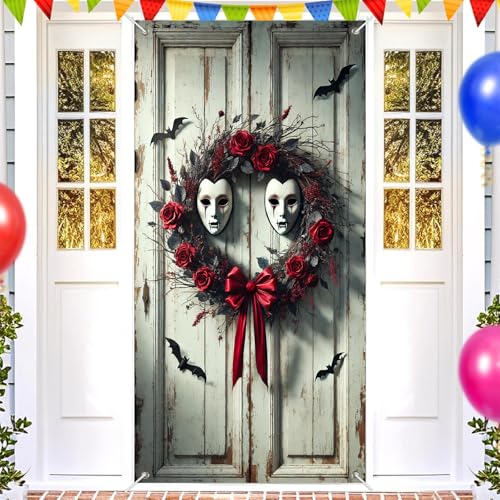 Halloween Door Cover Gothic Haunted House 35x71 Inch Polyester
