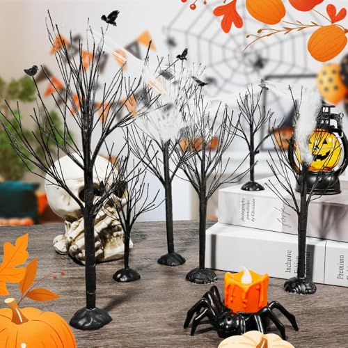 6 Pcs Halloween Village Trees with Crows (6 Count)