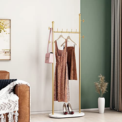 Gold Clothing Racks with Marble Base Modern Coat Racks Freestanding Gold Clothes Rack with Shelves for Bedroom Heavy Duty Garment Racks in Hallway