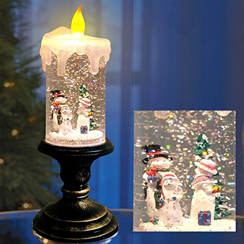 Snowman Christmas Snow Globe Flameless Candle Battery Operated