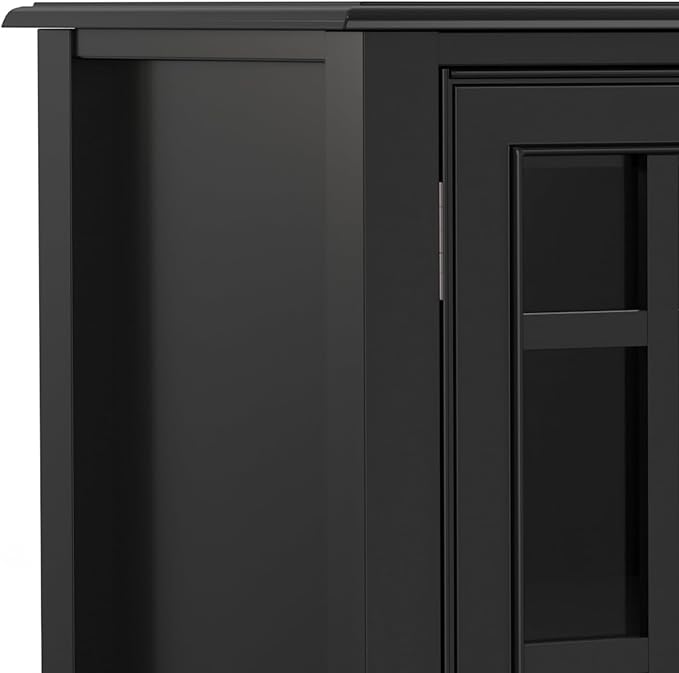 SIMPLIHOME Connaught Storage Cabinet - 60 inch Wide Solid Wood Buffet in Black, Traditional Sideboard for Dining Room, Entryway, or Living Room with Glass Doors, Adjustable Shelves, and Notched Legs