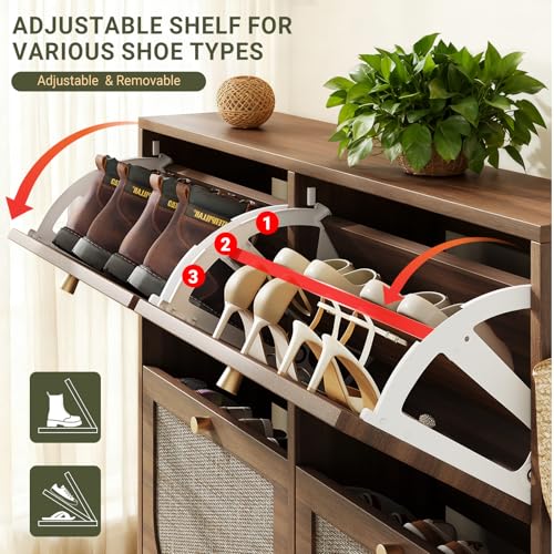 Freestanding Ultra Slim Fluted Accent Shoe Storage Cabinet for Entryway