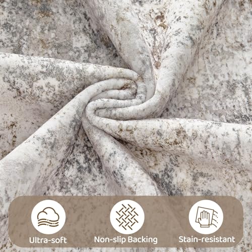 9x13 Area Rug Living Room Rugs Washable Neutral Brown Grey Carpet (24 Count)
