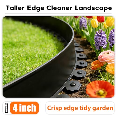 Landscape Edging 4 Inch Tall No Dig Garden Edging Border 60FT with 60 Metal Stakes (60 Count)