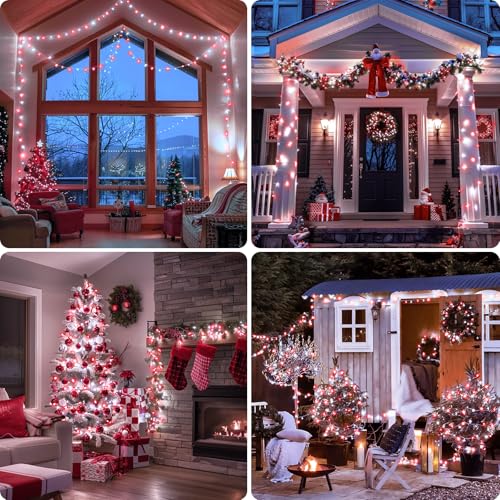 2 Pack Red and White Battery Christmas Lights (100 Count)