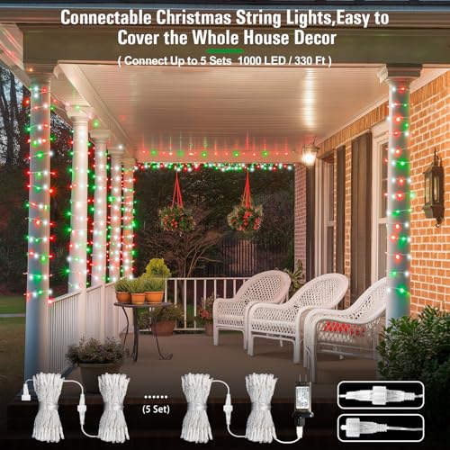 200 LED Red White and Green Christmas Lights Outdoor (66 Foot)
