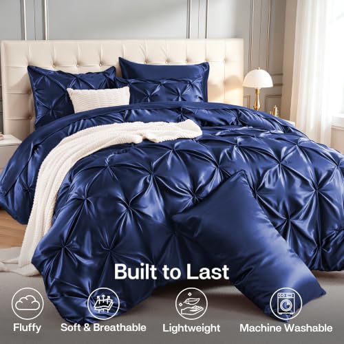 Satin Queen Comforter Set Navy Blue