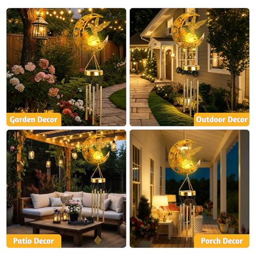 Solar Wind Chimes for Outside Hummingbird Gifts for Women Mom Grandma Sister Crackle Glass Ball Wind Chimes Solar Lights Outdoor Decor for Garden Backyard Patio Yard Porch