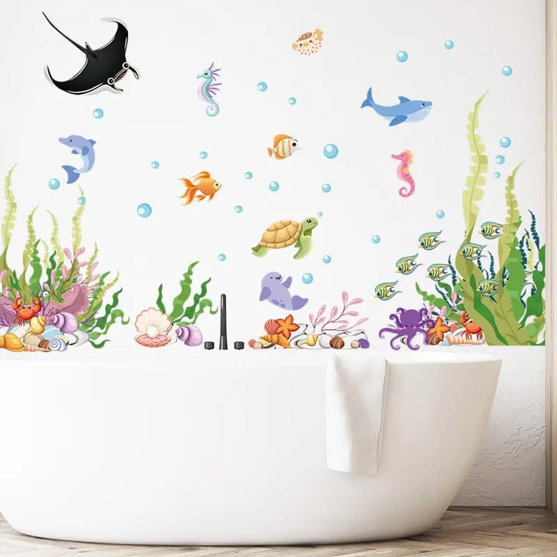 2 Sheets of 12x36 Inch Spring Summer Window Cling Sticker Fish (93 Count)