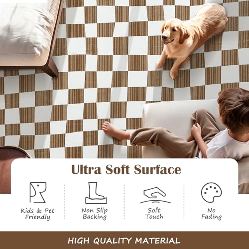 2x5 Runner Rug Modern Checkered Geometric Lattice Hallway Rug Brown (10 Sq Ft)