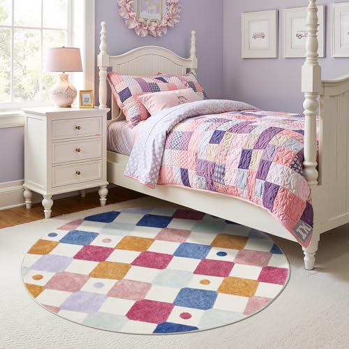 Round Kids Rug 5ft Washable Playroom Colorful Play Mat Berries (19.63 Sq Ft)