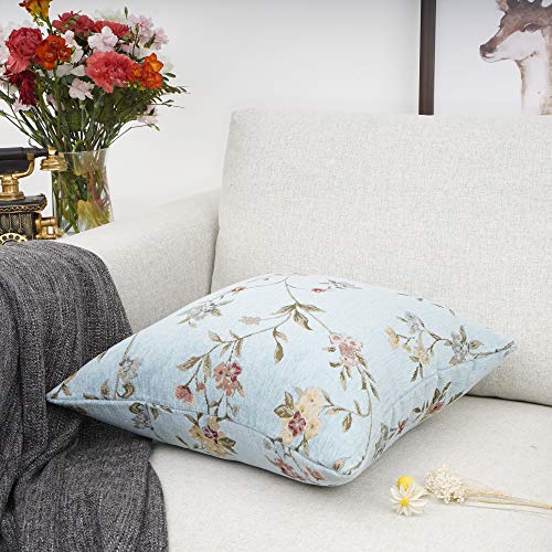 Embroidery Jacquard Teal Floral Leaf Pattern Square Decorative Throw Pillow Case Cushion Cover