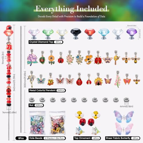264Pcs Beaded Animal Garden Stakes Fairy Wand 12in Threaded Rods (264 Count)