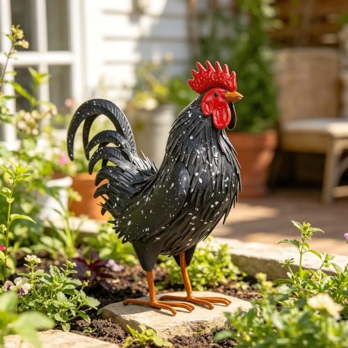 Rooster Garden Statue Sculpture Metal Chicken Yard Decor Outdoor Figurines Patio Backyard Decoration